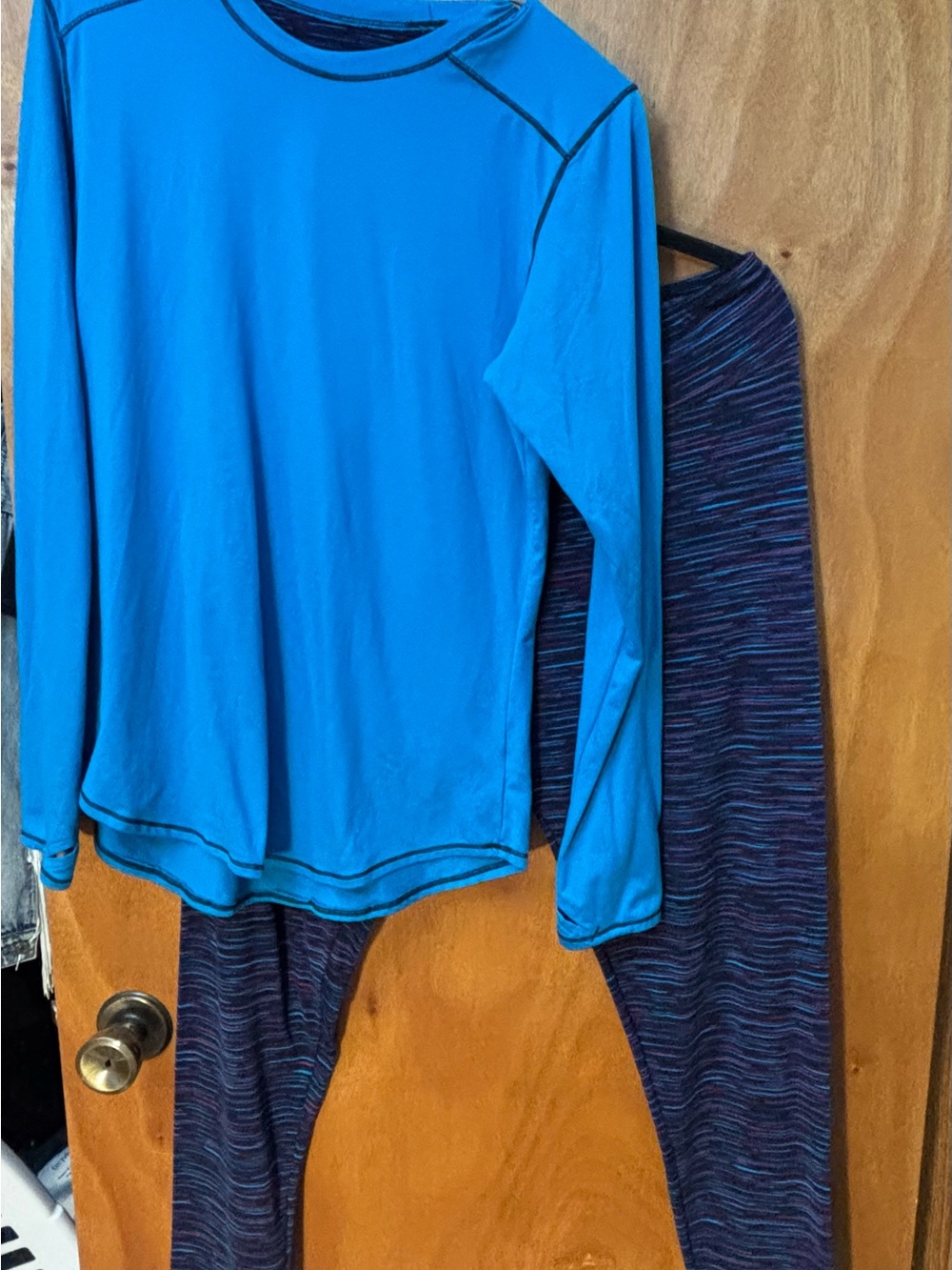 Blue Long-Sleeve Pajama Top with Navy Space-Dye Lounge Pants Set